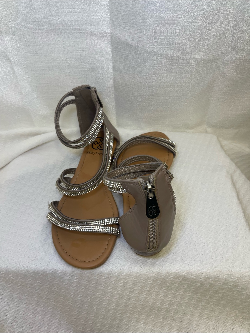 Daisy Fuentes Taupe Rhinestone Ankle-Strap Sandals